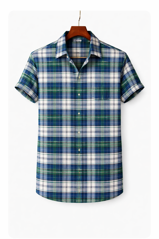 Unstitched Blue Green Check Fabric