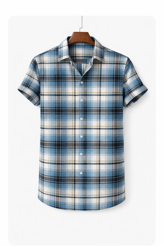 Unstitched Blue White Check Fabric